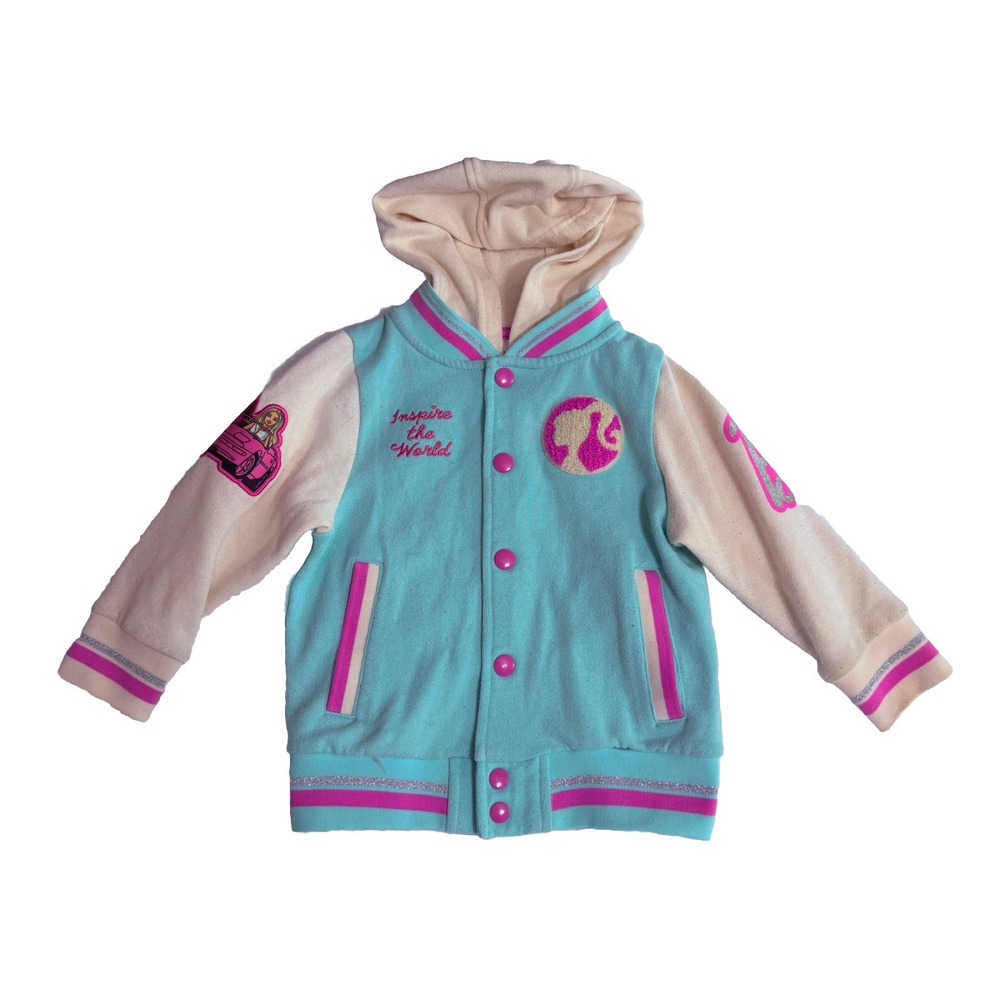 Barbie Toddler Girls Hooded Varsity Jacket "Inspire The World"Embroidery Size 3T